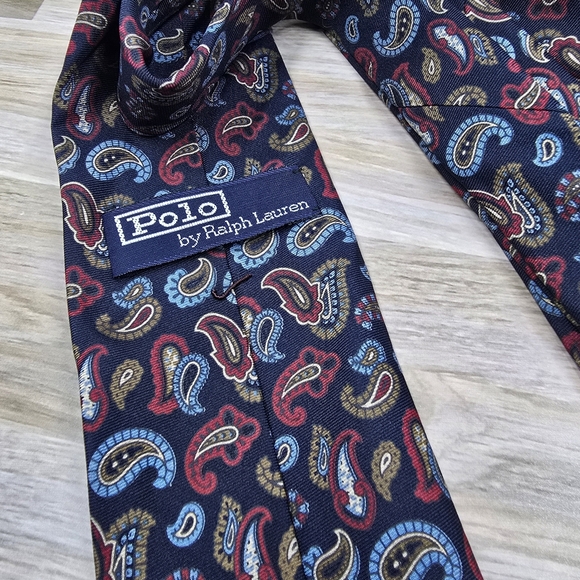 Polo by Ralph Lauren 100% Italian silk navy blue paisley print tie 56" long USA - Picture 3 of 6
